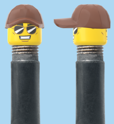 `A NEW ITEM  -  Brick Caps - Schrader Valve - 2 Face Head (Sunglasses with Cheesy Smile & Normal Smile Face) with a Brown Cap
