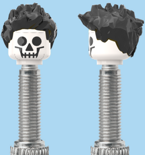 `A NEW ITEM  -  Brick Caps - Presta Valve - 1 Face Head (SKULL) with a Fully Styled Black Hairdo
