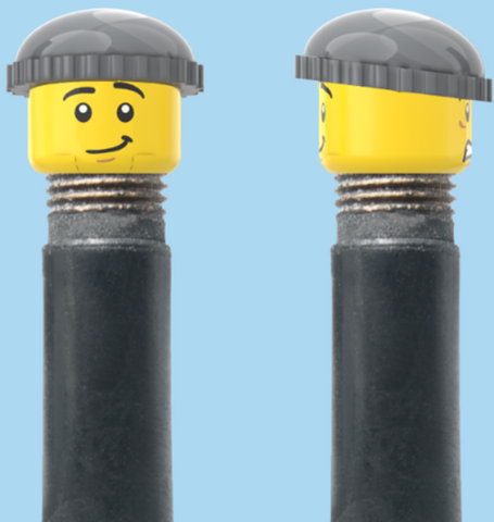 `A NEW ITEM  -  Brick Caps - Schrader Valve - 2 Face Head (Worried Look & Half Smile) with a Grey Beanie