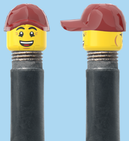 `A NEW ITEM  -  Brick Caps - Schrader Valve - 2 Face Head (Bursting Cheeks & Wrinkle Eye Smile) with a Red Cap