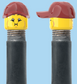 `A NEW ITEM  -  Brick Caps - Schrader Valve - 2 Face Head (Bursting Cheeks & Wrinkle Eye Smile) with a Red Cap