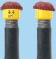 `A NEW ITEM  -  Brick Caps - Schrader Valve - 2 Face Head (Freckles Smile & Freckles Worried Look) with a Brown Beanie