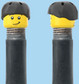 `A NEW ITEM  -  Brick Caps - Schrader Valve - 2 Face Head (Worried Look & Half Smile) with a Black Helmet