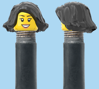 `A NEW ITEM  -  Brick Caps - Schrader Valve - 1 Face Head (Teeth Smile, Eyelashes & Lipstick) with a Black Bob Cut Hairdo