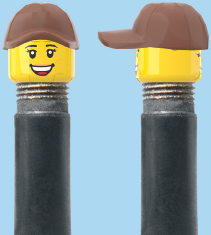 `A NEW ITEM  -  Brick Caps - Schrader Valve - 2 Face Head with Freckles & Lipstick (Open Mouth Smile & Closed Eye Smile) with a Brown Cap