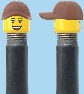 `A NEW ITEM  -  Brick Caps - Schrader Valve - 2 Face Head with Freckles & Lipstick (Open Mouth Smile & Closed Eye Smile) with a Brown Cap