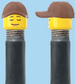 `A NEW ITEM  -  Brick Caps - Schrader Valve - 2 Face Head with Freckles & Lipstick (Open Mouth Smile & Closed Eye Smile) with a Brown Cap