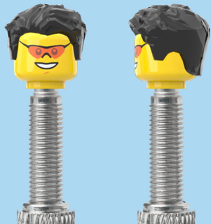 `A NEW ITEM  -  Brick Caps - Presta Valve - 1 Face Head (Coloured Sunglasses with a Smile) with a Styled Black Hairdo