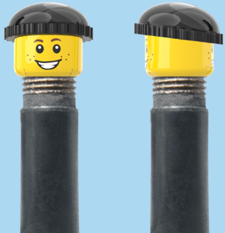 `A NEW ITEM  -  Brick Caps - Schrader Valve - 2 Face Head (Freckles Smile & Freckles Worried Look) with a Black Beanie