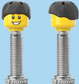 `A NEW ITEM  -  Brick Caps - Presta Valve - 2 Face Head (Freckles Smile & Freckles Worried Look) with a Black Helmet