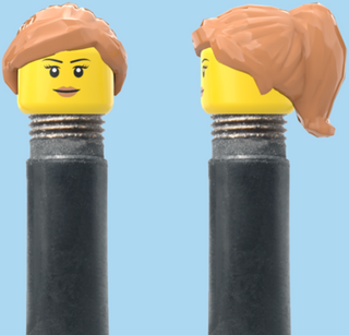 `A NEW ITEM  -  Brick Caps - Schrader Valve - 1 Face Head (Simple Smile, Eyelashes & Lipstick) with a Tan Half Pony Hairdo
