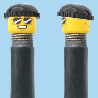 `A NEW ITEM  -  Brick Caps - Schrader Valve - 2 Face Head (Sunglasses with Cheesy Smile & Normal Smile Face) with a Black Beanie