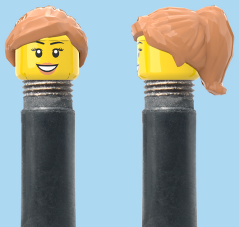 `A NEW ITEM  -  Brick Caps - Schrader Valve - 1 Face Head (Teeth Smile, Eyelashes & Lipstick) with a Tan Half Pony Hairdo
