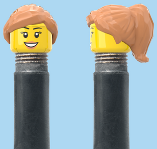 `A NEW ITEM  -  Brick Caps - Schrader Valve - 1 Face Head (Teeth Smile, Eyelashes & Lipstick) with a Tan Half Pony Hairdo