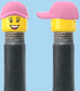 `A NEW ITEM  -  Brick Caps - Schrader Valve - 2 Face Head with Freckles & Lipstick (Open Mouth Smile & Closed Eye Smile) with a Pink Cap