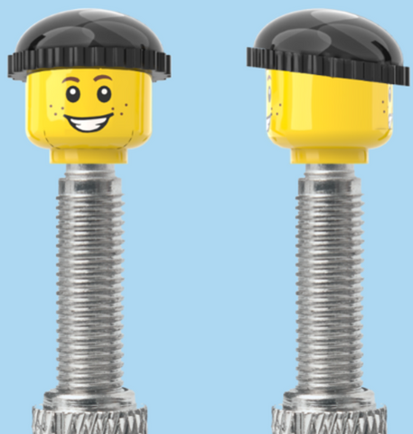 `A NEW ITEM  -  Brick Caps - Presta Valve - 2 Face Head (Freckles Smile & Freckles Worried Look) with a Black Beanie