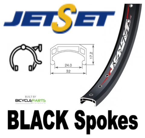 WHEEL - 24" Jetset CH-308A 36H Black Rim,  FRONT 3/8" Nutted (100mm OLD) Loose Ball Joytech Black Hub, BLACK Spokes