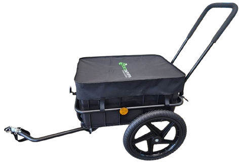 `A NEW ITEM - Bicycle Cargo trailer 2 in 1 - can also be used a push/pull trolley, Steel Frame, 16' wheels, Capacity:30kgs as trailer, 50kg as hand wagon, Loading size:68*53*40cm