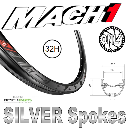 WHEEL - 29er Mach1 TRAXX 32H S/j Black Rim,  FRONT 15mm T/A (100mm OLD) 6 Bolt Disc Sealed Novatec Light Weight Black Hub, SILVER Spokes