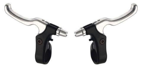 BRAKE LEVERS - Pair, For Caliper Brake, 2 Finger Type, Alloy, Black bracket and Silver lever. (Sold In Pairs)