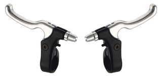 BRAKE LEVERS - Pair, For Caliper Brake, 2 Finger Type, Alloy, Black bracket and Silver lever. (Sold In Pairs)