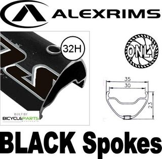 WHEEL - 29er Alex Supra 35 D/w 32H F/v Welded Join Eyeletted D/s Black Rim, FRONT Q/R (100mm OLD) 6 Bolt Disc Sealed Novatec Light Weight Black Hub, Mach1 BLACK Spokes