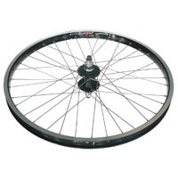 WHEEL  24"  Alex DM-24 D/W Eyeleted Alloy Rim W/msw, Joytech 14mm Axle FlipFlop Hub, Mach 1 Spokes, REAR.  BLACK with SILVER Spokes