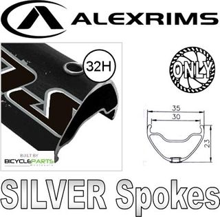 WHEEL - 29er Alex Supra 35 D/w 32H F/v Welded Join Eyeletted D/s Black Rim, 8/10 SPEED Q/R (135mm OLD) 6 Bolt Disc Loose Ball Black Hub, Mach1 SILVER Spokes