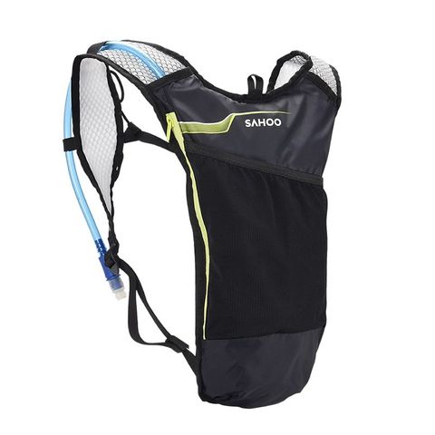 SAHOO Hydration Backpack Lightweight 5L/ w, 2L Non-Toxic PEVA bladder, insulated bladder storage, front mesh pocket, BLACK with Green Highlights