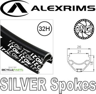 WHEEL - 26" Alex MD21 D/w 32H D/s Black Rim, FRONT Q/R (100mm OLD) Centerlock Disc Sealed Novatec Black Hub, Mach1 SILVER Spokes