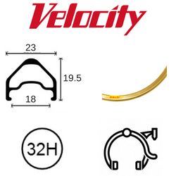 RIM 700c x 18mm - VELOCITY A23 - 32H - (622 x 18) - Presta Valve - Rim Brake - D/W - GOLD - MSW