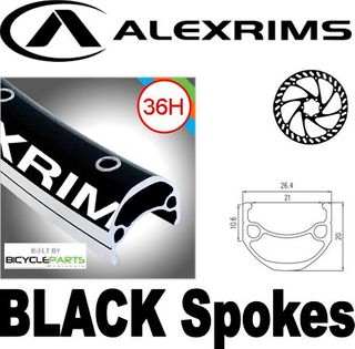 WHEEL - 29er Alex DM21 D/w 36H F/v Eyeletted M/e Black Rim, FRONT Q/R (100mm OLD) 6 Bolt Disc Loose Ball Joytech Black Hub, Mach1 BLACK Spokes