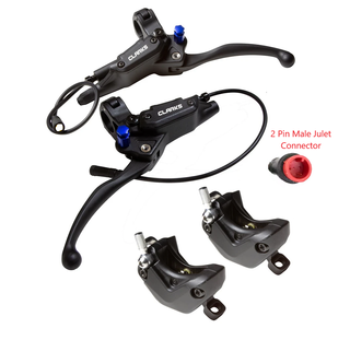 CLARKS Cargo Hydraulic Disc Brake Set with motor shut off, 2 piston, 1X1 Configuration; 1xFront 180mm & 1xRear 180mm + 2 x Rotors (2.3mm) + Shut-off, also compatible for non-ebike