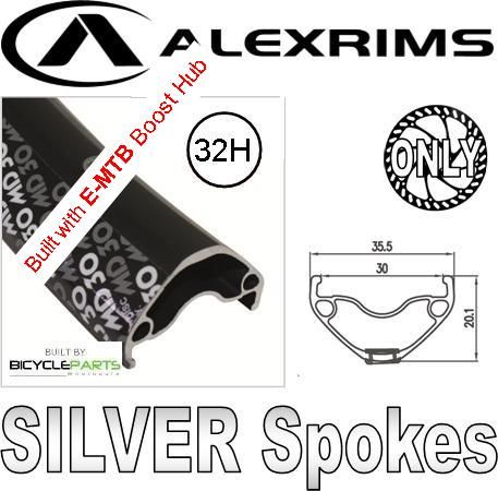 WHEEL - 27.5 / 650B Alex MD30 32H Black Rim,  REAR 12mm T/A (148mm OLD) 6 Bolt Disc Sealed Novatec Boost for E-MTB Black Hub,  Mach 1 SILVER Spokes