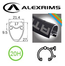 RIM 700c x 17mm - ALEX AT550 - 20H - (622 x 17) - Presta Valve - Rim Brake - D/W - BLACK - MSW - (Tubeless Ready)