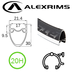 RIM 700c x 17mm - ALEX AT550 - 20H - (622 x 17) - Presta Valve - Rim Brake - D/W - BLACK - MSW - (Tubeless Ready)