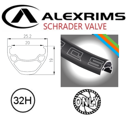 `A NEW ITEM - RIM 26" x 20mm - ALEX SD20 - 32H - (559 x 20) - Schrader Valve - Disc Brake - D/W - BLACK - Eyeleted - Tubeless Ready - (Requires AV tubeless valve)