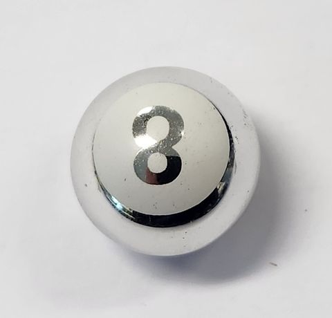 `A NEW ITEM - Valve Cap, Silver 8 ball, alloy anodised, A/V (Sold Individually)