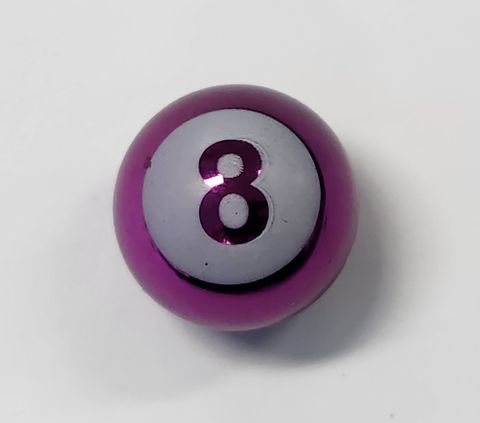 `A NEW ITEM - Valve Cap, Purple 8 ball, alloy anodised, A/V (Sold Individually)