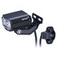 `A NEW ITEM - FRONT LIGHT FOR E-BIKE - 1000 Lumens, 14 Watt, 12-36V, high beam function w/300mm switch cable, w/HB12 stem mount w/1200mm cable, fork mounting option, black