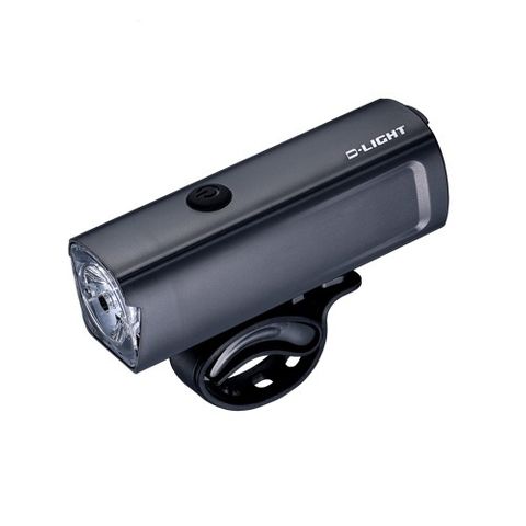 `A NEW ITEM - FRONT LIGHT - 4 Function, 400 Lumen, 1 White LED, black, w/bracket, USB cable rechargable, Li-battery included, w/D.Light logo