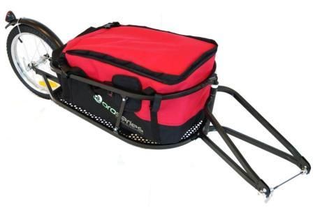 Sorry See 9810 - same trailer - different color bag      Single wheel Cargo Trailer. Steel Frame. in Black with 90L Red Bag, 40Kg capacity