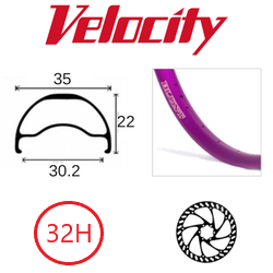 RIM 26" x 30mm - VELOCITY BLUNT 35 - 32H - (559 x 30) - Presta Valve - Disc Brake - D/W - PURPLE - Tubeless Ready - (ERD 535)