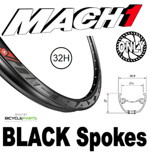 WHEEL - 29er Mach1 TRAXX 32H S/j Black Rim,  8/11 SPEED 12mm T/A (142mm OLD) Centerlock Disc Sealed Novatec Black Hub, BLACK Spokes