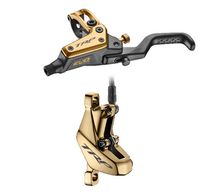 A NEW ITEM - TRP DHR EVO PRO FRONT, Disc brake set, front, for right hand, alloy, hydraulic 4-piston. GOLD (Uses 2.3mm Rotor Only - Rotor not included)