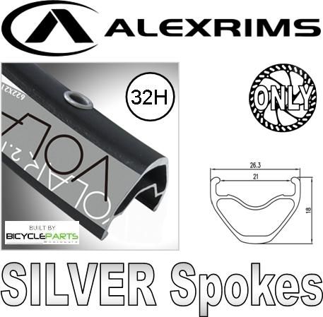 WHEEL - 26" Alex Volar 2.1 32H S/j Black Rim,  8/10 SPEED Q/R (135mm OLD) 6 Bolt Disc Loose Ball Black Hub,  Mach 1 SILVER Spokes
