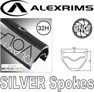 WHEEL - 26" Alex Volar 2.1 32H S/j Black Rim,  8/10 SPEED Q/R (135mm OLD) 6 Bolt Disc Loose Ball Black Hub,  Mach 1 SILVER Spokes