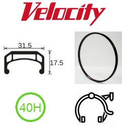 RIM 700c x 26mm - VELOCITY PSYCHO - 40H - (622 x 26) - Schrader Valve - Rim Brake - D/W - BLACK (Powder Coated) - Eyeleted - MSW