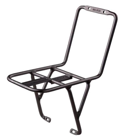 CARRIER - Front Rack. Alloy. Black. Max Load: 9kg (fits forks with brake pivots only)