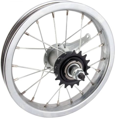 WHEEL  12" Rear Wheel, Silver, S/W Alloy Rim  Coaster Hub Silver (Inc. 18t Cog & Brake arm band)